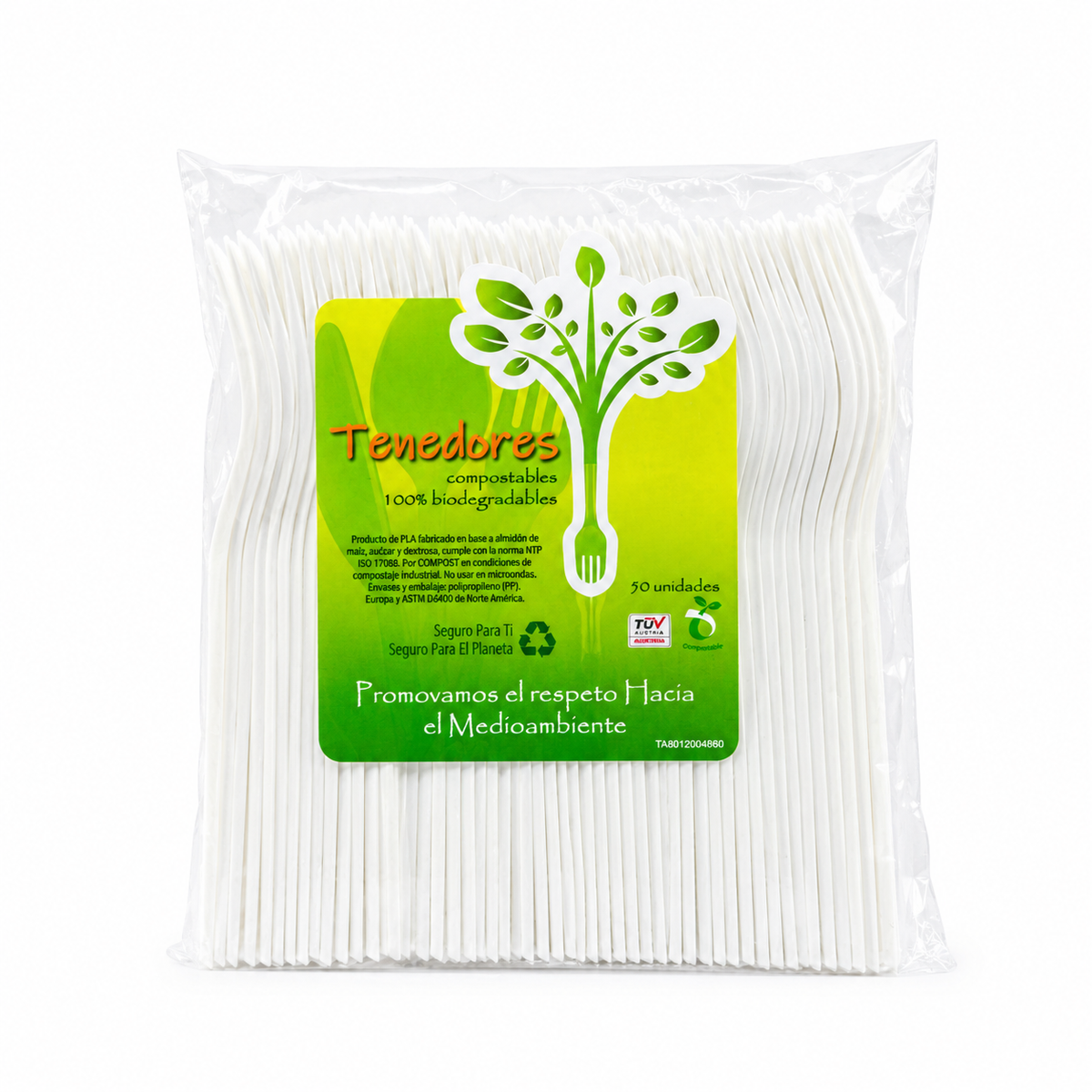 Tenedor Compostable 100% Biodegradables de CPLA Advan Paquete x 50 un.