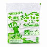 Tenedor Fecula de Maiz N°6 Inka Mediano Compostable Paquete x 50 un.