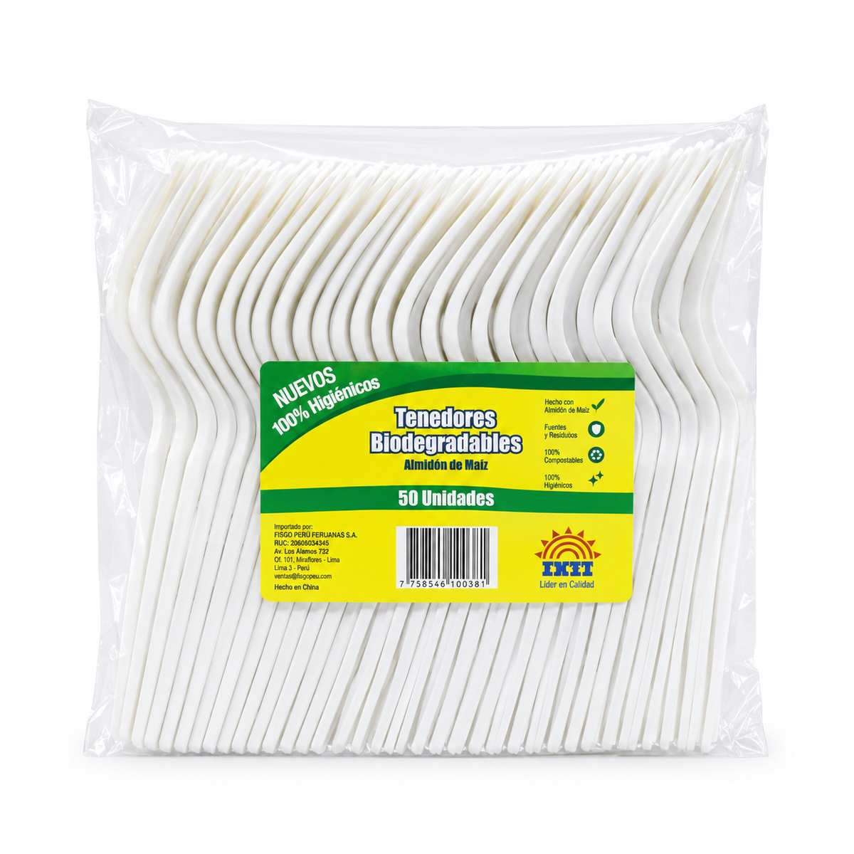 Tenedores Biodegradables Inti Almidón de Maíz Paquete x 50 un.