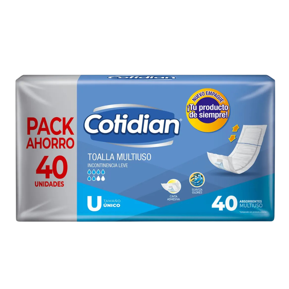 Toalla Cotidian Multiusos Unisex Tamaño Unico Paquete 40 Und