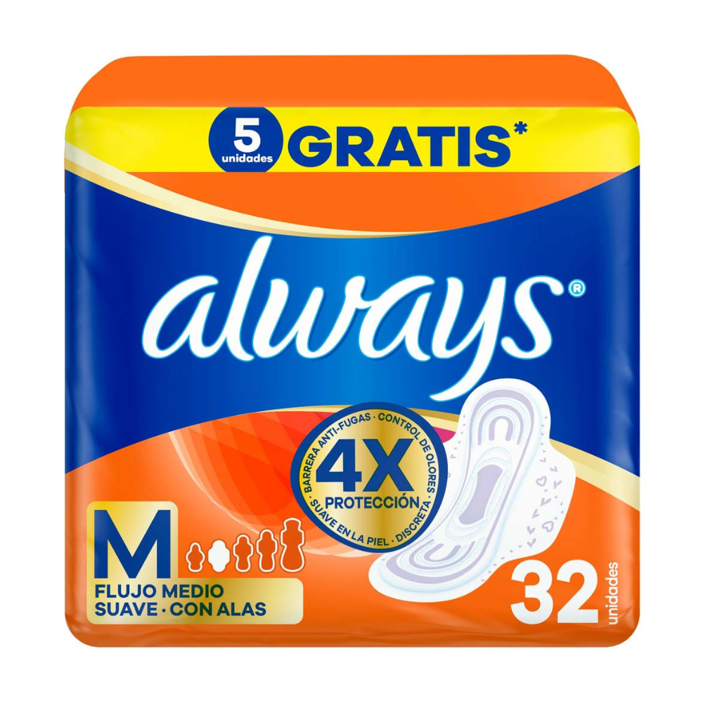 Toallas Higiénicas Always M Flujo Medio Paquete 32un