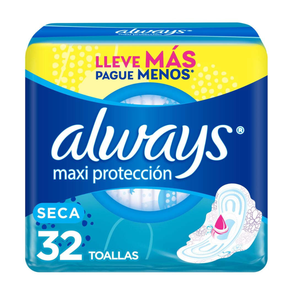 Toallas Higiénicas Always Maxi Protección Día Seca Paquete 32un