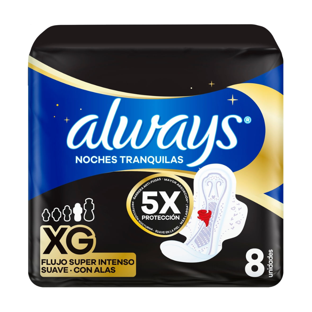 Toallas Higiénicas Always XG Nocturna Suave Paquete 8un