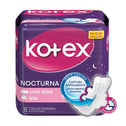 Toallas Higiénicas KOTEX Nocturna con Alas Tela Paquete 8un