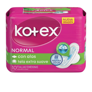 Toallas Higiénicas Kotex Normal con Alas Tela Paquete 10un