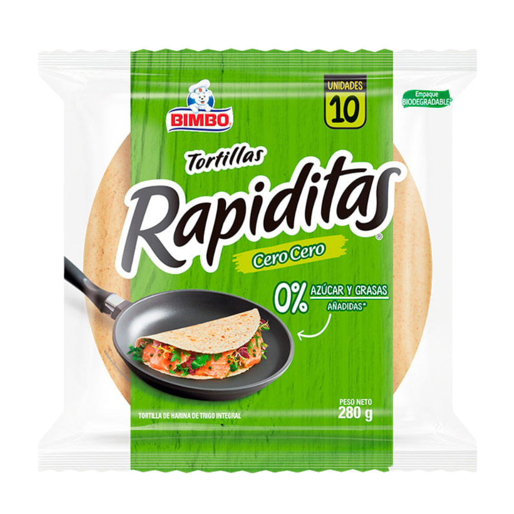 Tortillas Bimbo Rapiditas Cero Cero 280gr Bolsa 10un.