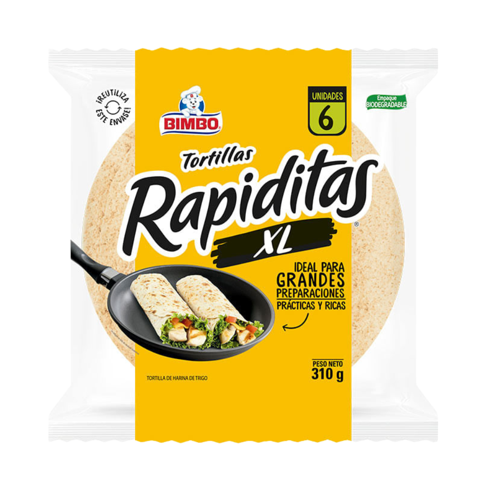 Tortillas Bimbo Rapiditas Wraps XL 310gr Bolsa 6un.