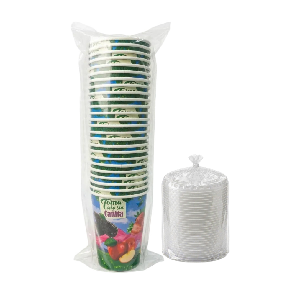 Vaso Fruta con Tapa Europea 16 oz sin Cañita Paquete 25un.