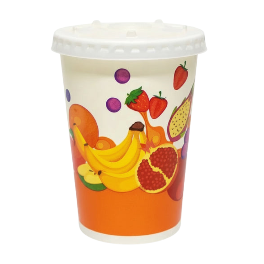 Vaso Fruta con Tapa Pamolsa 12 oz Paquete 25un.