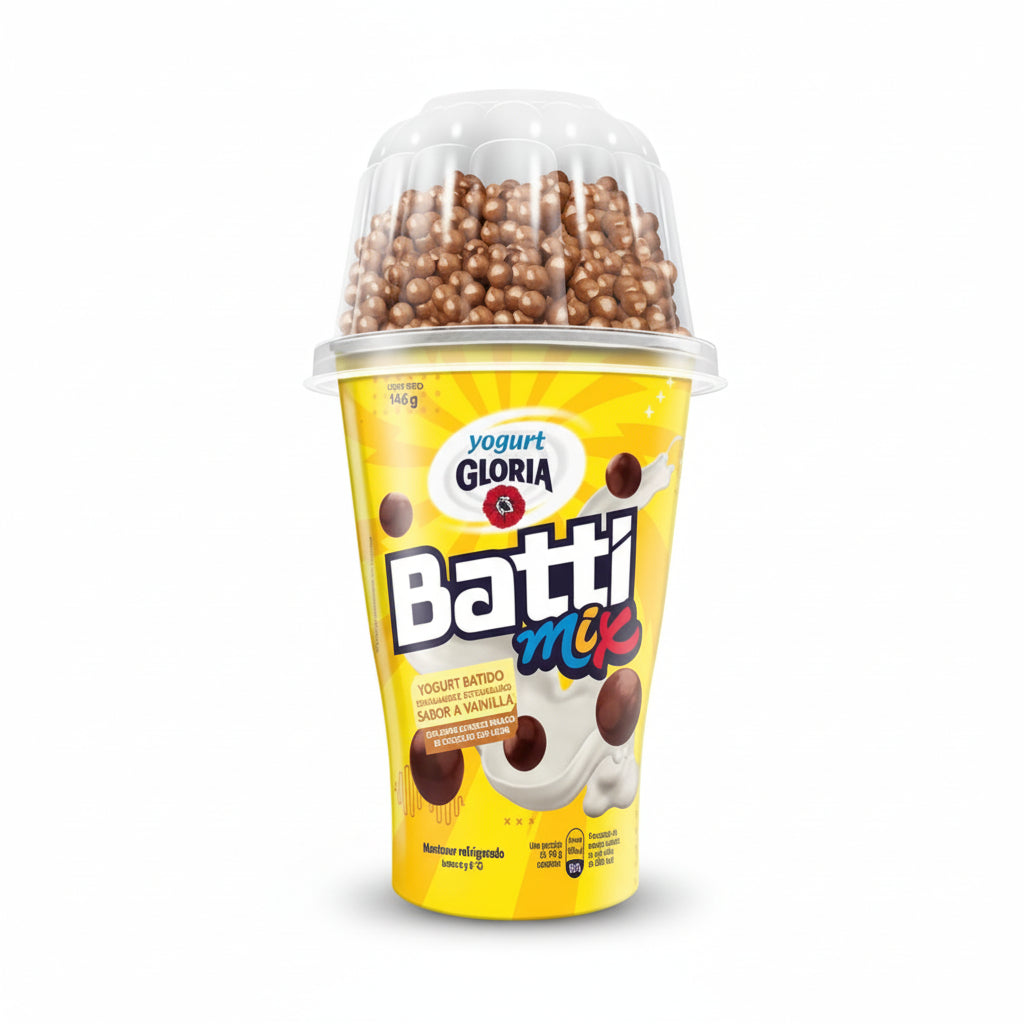 Yogurt Batido Gloria Vainilla con Bolitas de Chocolate Batti Mix Vaso 146gr