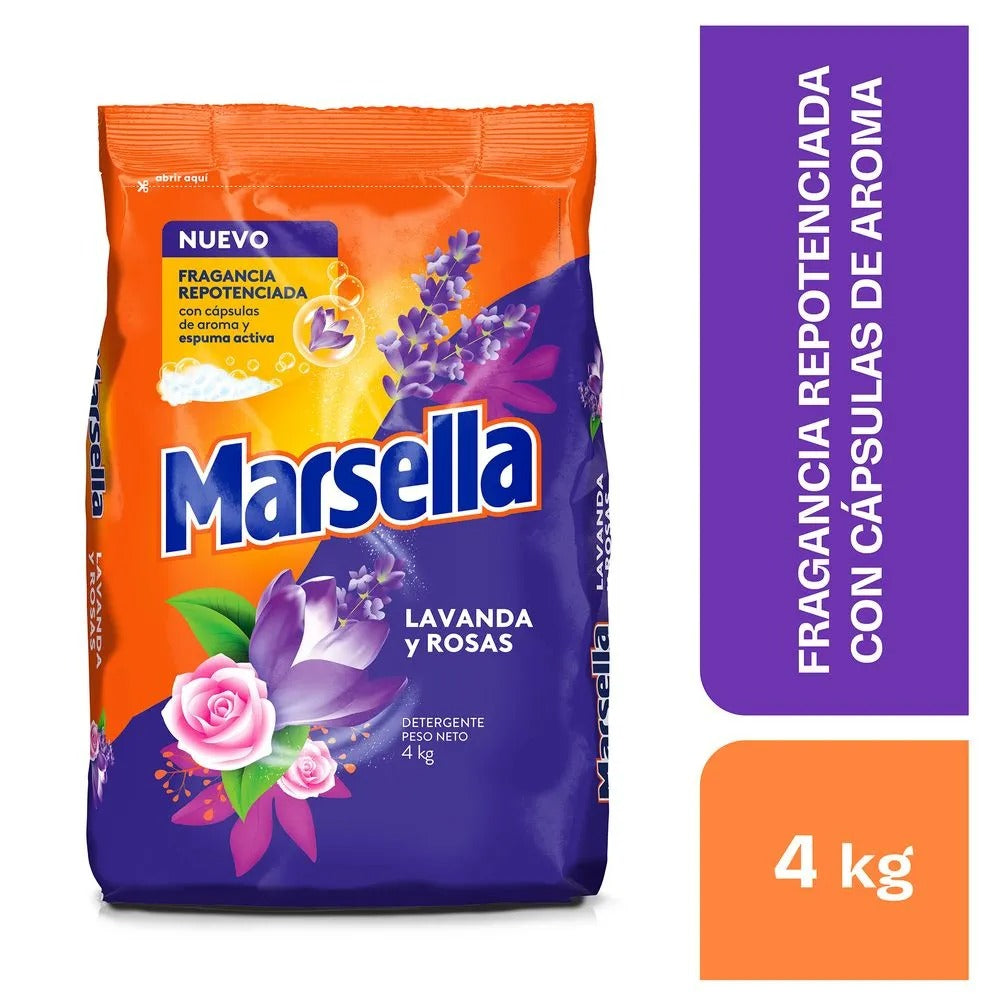 Detergente en Polvo Marsella Lavanda Rosas 4Kg
