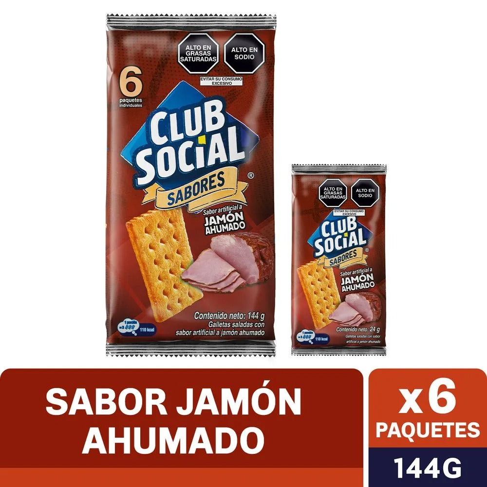 Galletas Club Social Jamon Ahumado Bolsa 6 Und  144g